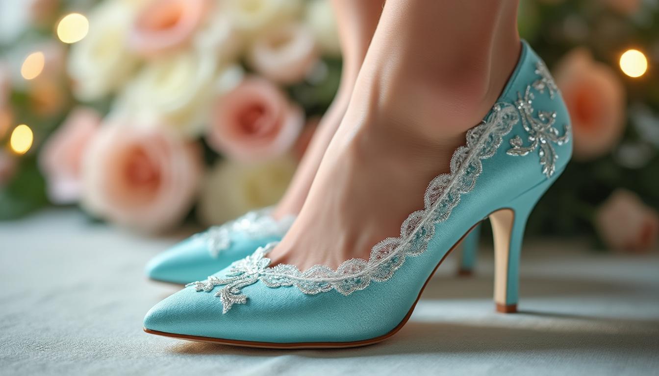 Chaussures mariage vert d’eau : osez la couleur avec élégance découvrez notre sélection de chaussures de mariage vert d’eau et apportez une touche de couleur élégante à votre tenue de mariée. osez l’originalité tout en conservant raffinement et chic le jour j.