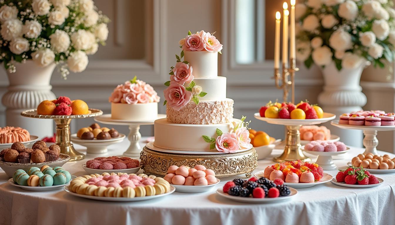 découvrez comment sublimer votre réception avec une farandole de desserts de mariage : un assortiment de douceurs élégantes et variées pour offrir à vos invités un final gourmand, festif et spectaculaire.