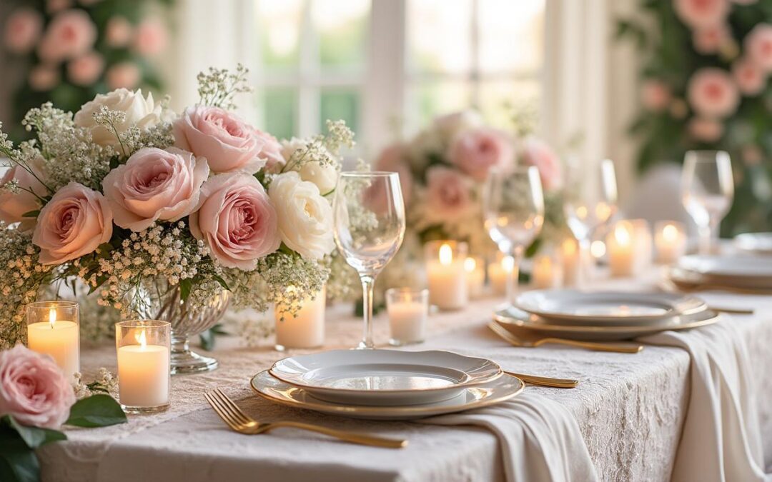 Déco de mariage rose poudré et blanc : douceur et élégance assurées
