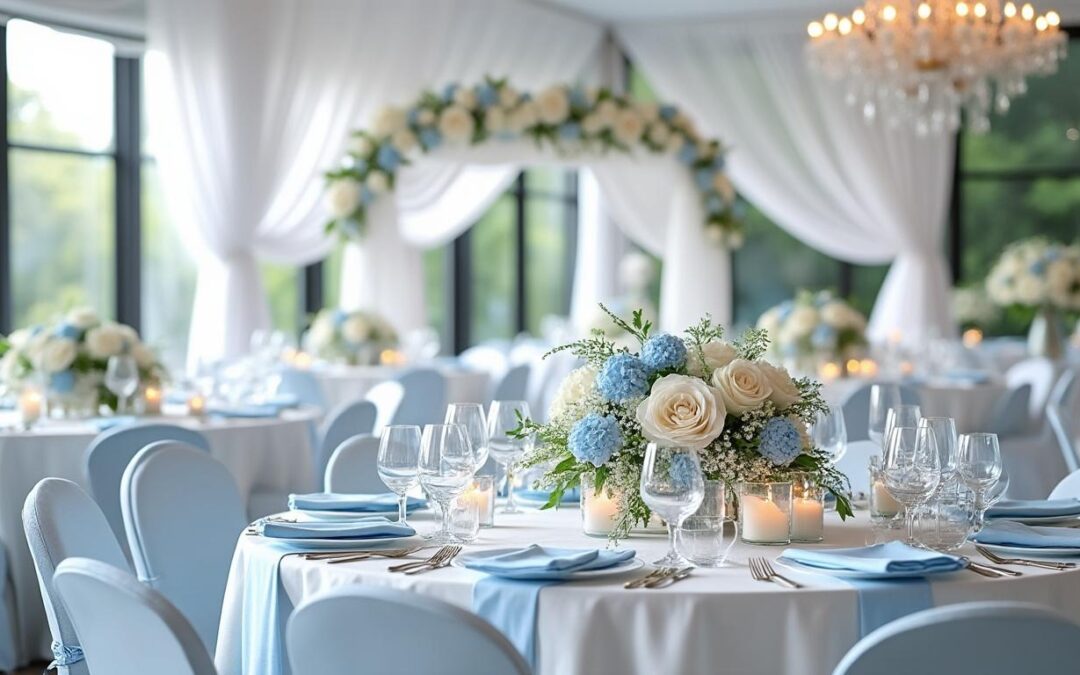 Décoration de mariage bleu ciel et blanc : une ambiance douce et raffinée